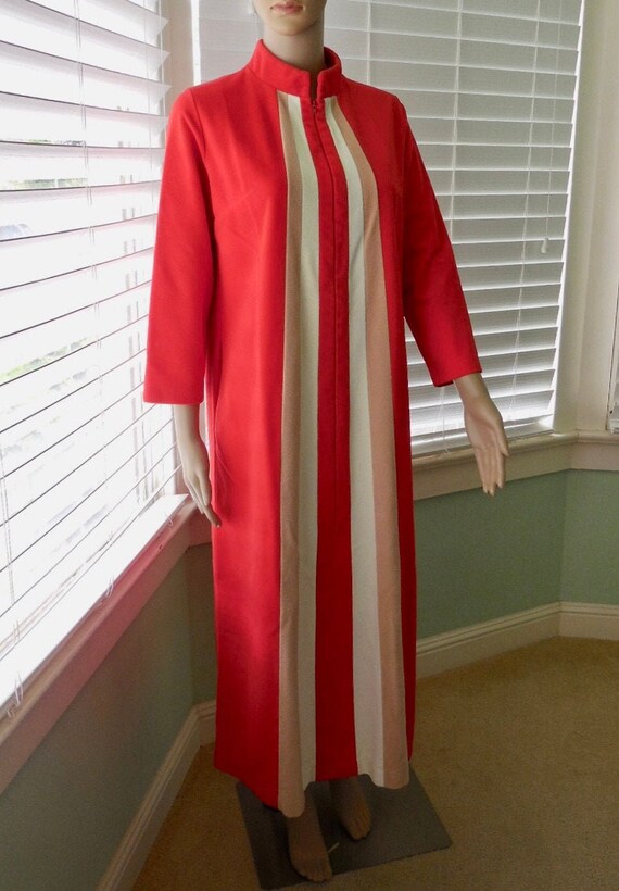 RED Velour Robe JC PENNY Vintage Velour Robe Long Red Stripe