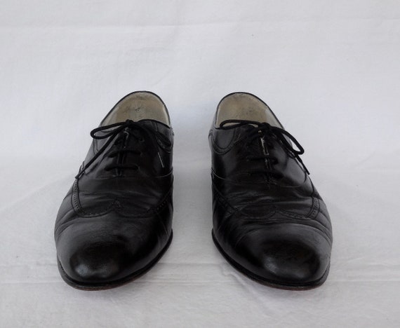 Black WINGTIP Shoes PIERRE CARDIN Vintage Leather Oxf… - Gem