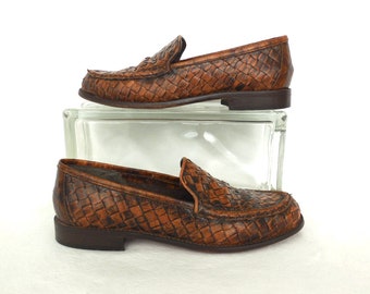 Leather LOAFERS JOAN & DAVID Woven Leather Italian Loafers Leather Flats Slip Ons Designer Leather Shoes Size 6 Us 36 Euro Made In Italy