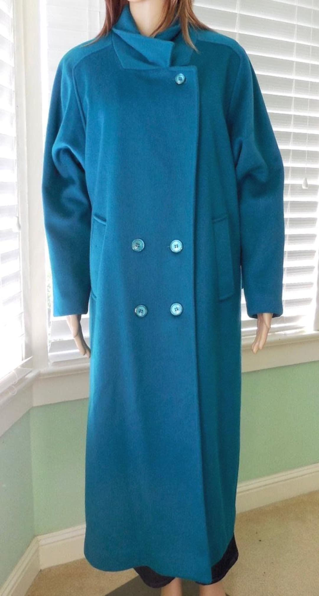 MOD WOOL Maxi Coat FORSTMANN Teal Blue Duster Longline Coat Double ...