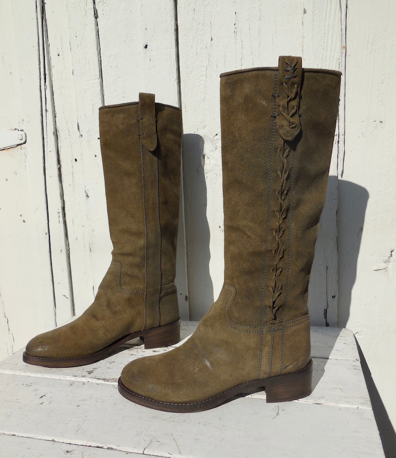 SUEDE LEATHER BOOTSKnee High Campus BootsGreen Suede BootsRiding BootsBoho BohemianTall Suede BootsSuede Hippie BootsWomens 10Eu 40