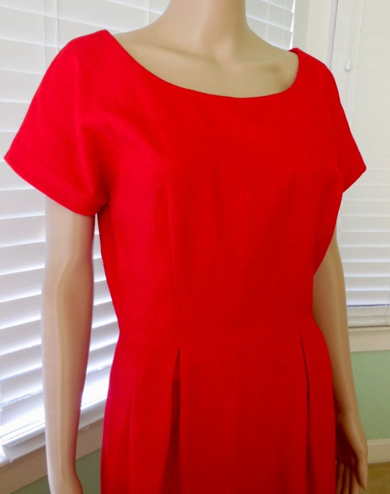 50s Red WOOL Dress Elegant Soft Red Wool Dress Sc… - image 5