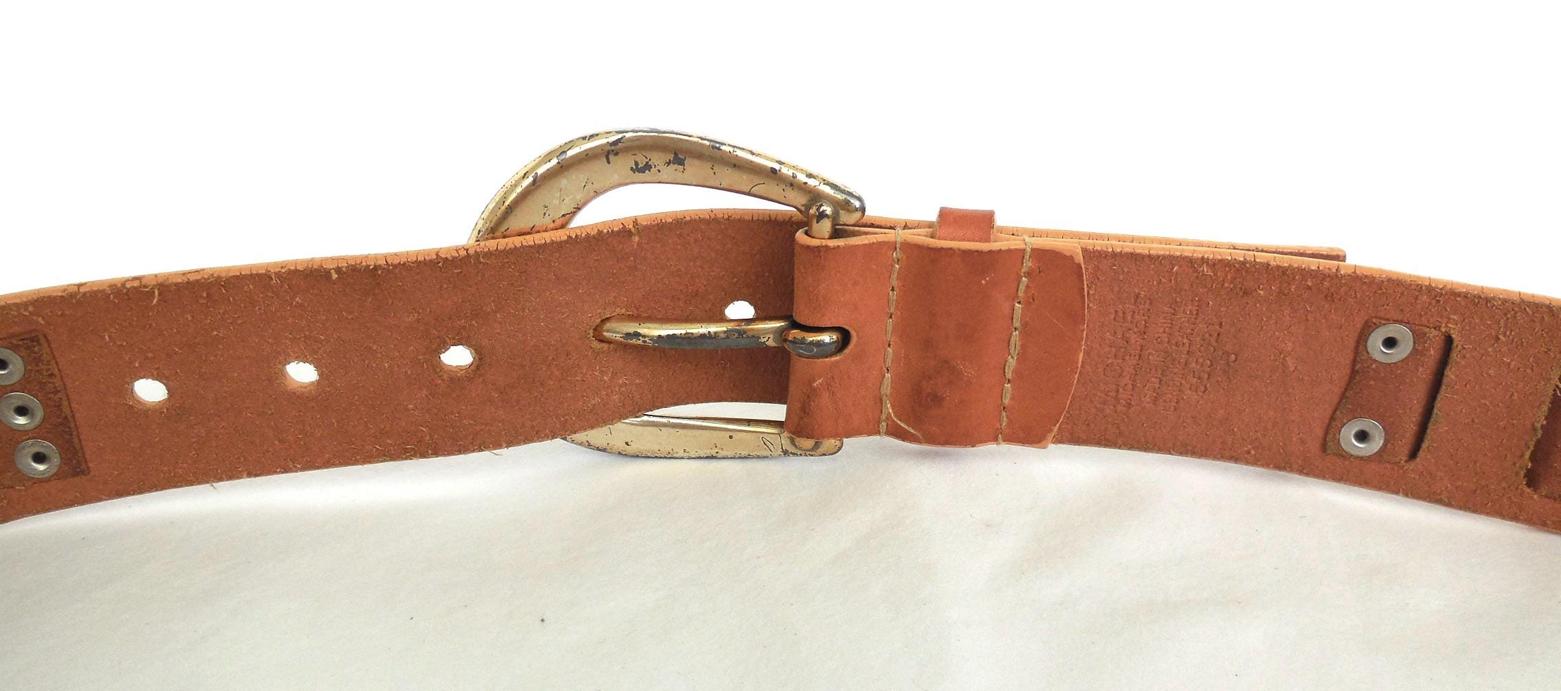 Michael Kors Big Buckle Tan Embroidered Wide Leather Waist Belt Boho Western L Michael Kors Waist Belt Womens Large Burgundy Chain Leather  main image 3