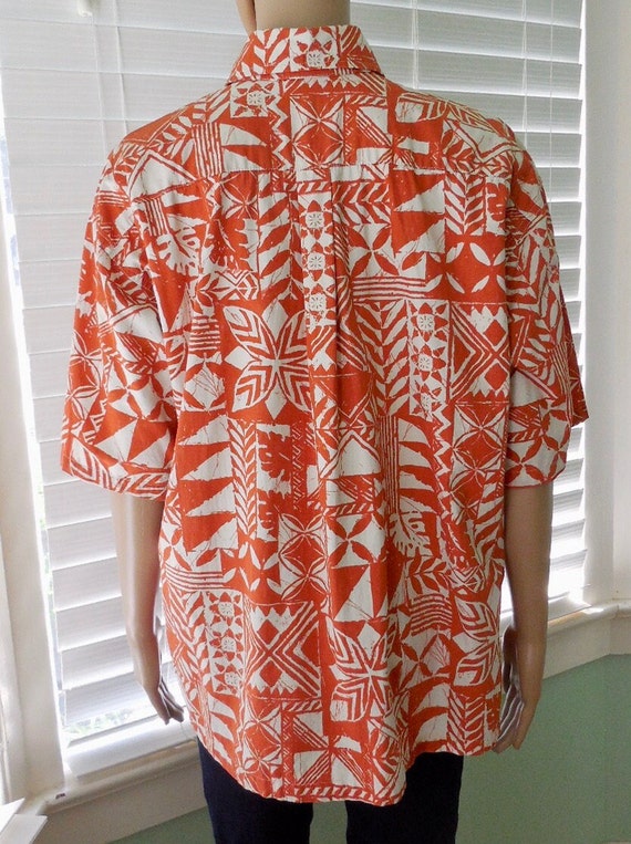 Vintage HAWAIIAN Shirt GO BAREFOOT Tribal Print C… - image 6