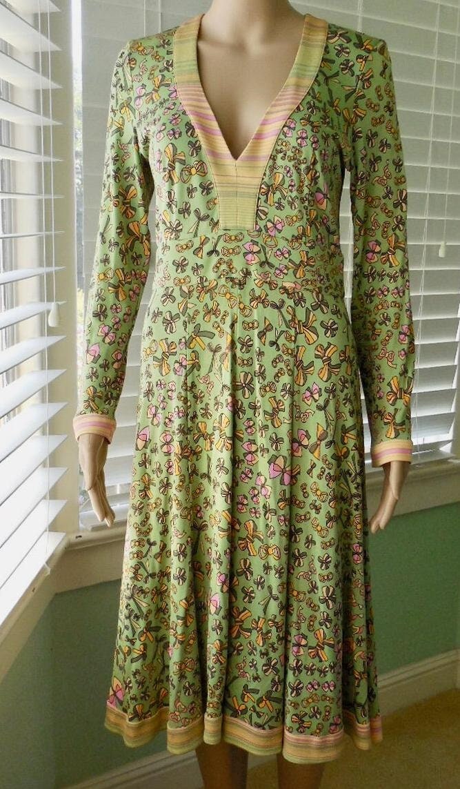 SILK Jersey Dress ISSA LONDON Paris Bow Tie Novelty Print Kate Middleton Mod Dress Long Sleeve Dress Deep V Fit N Flare Dress Size Medium