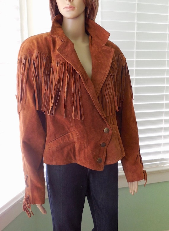 Plus size suede fringe jacket sale