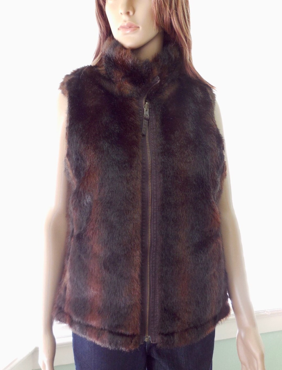 Faux Fur Sleeveless Vest without Belt