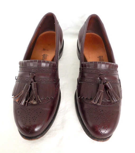 OXBLOOD Loafers ALLEN EDMONDS Oxblood Leather Loafers Brogues Kiltie Tassel Loafers Mens Dress Shoe Business Shoes Made In Usa Size 8.5 D