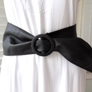 80s WIDE Black Leather WAIST Belt BEBE Black Lambskin  display picture 1