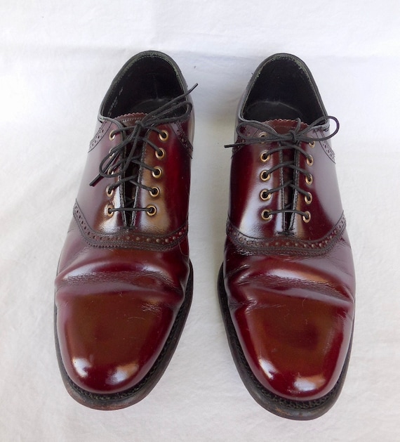 Vintage 1970s men\'s oxblood and black leather brogue saddle shoe oxfords 1970s Saddle Oxfords - Etsy main image 2