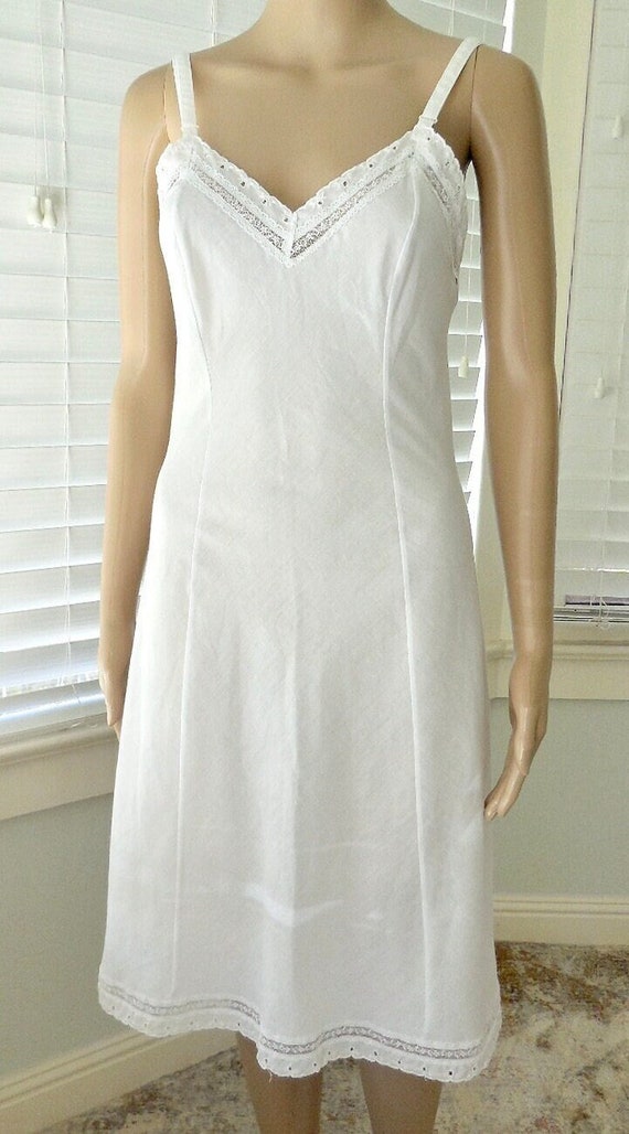 70s WHITE Slip Dress LORRAINE White Cotton Poly Bl