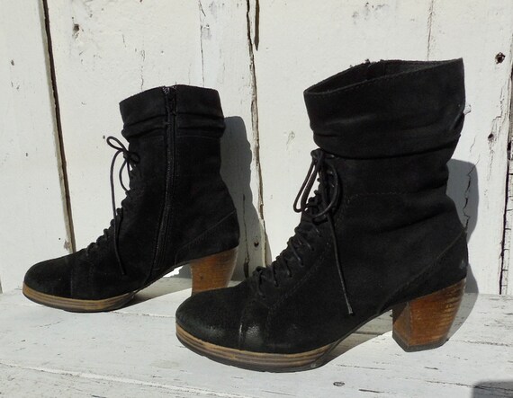 black suede booties with laces