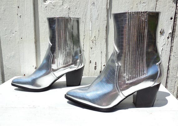 SILVER Metallic COWBOY Boots Silver Lame Cowgirl Boots Silver Metallic Western Boots Silver Rodeo Boots Women's Size 8.5