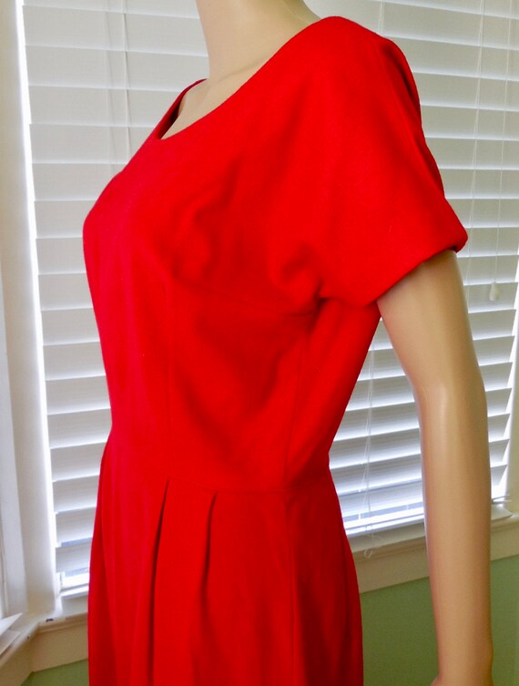 50s Red WOOL Dress Elegant Soft Red Wool Dress Sc… - image 4