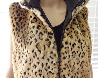 Y2k Faux LEOPARD Fur Vest KRISTEN BLAKE Reversible Vest Plush