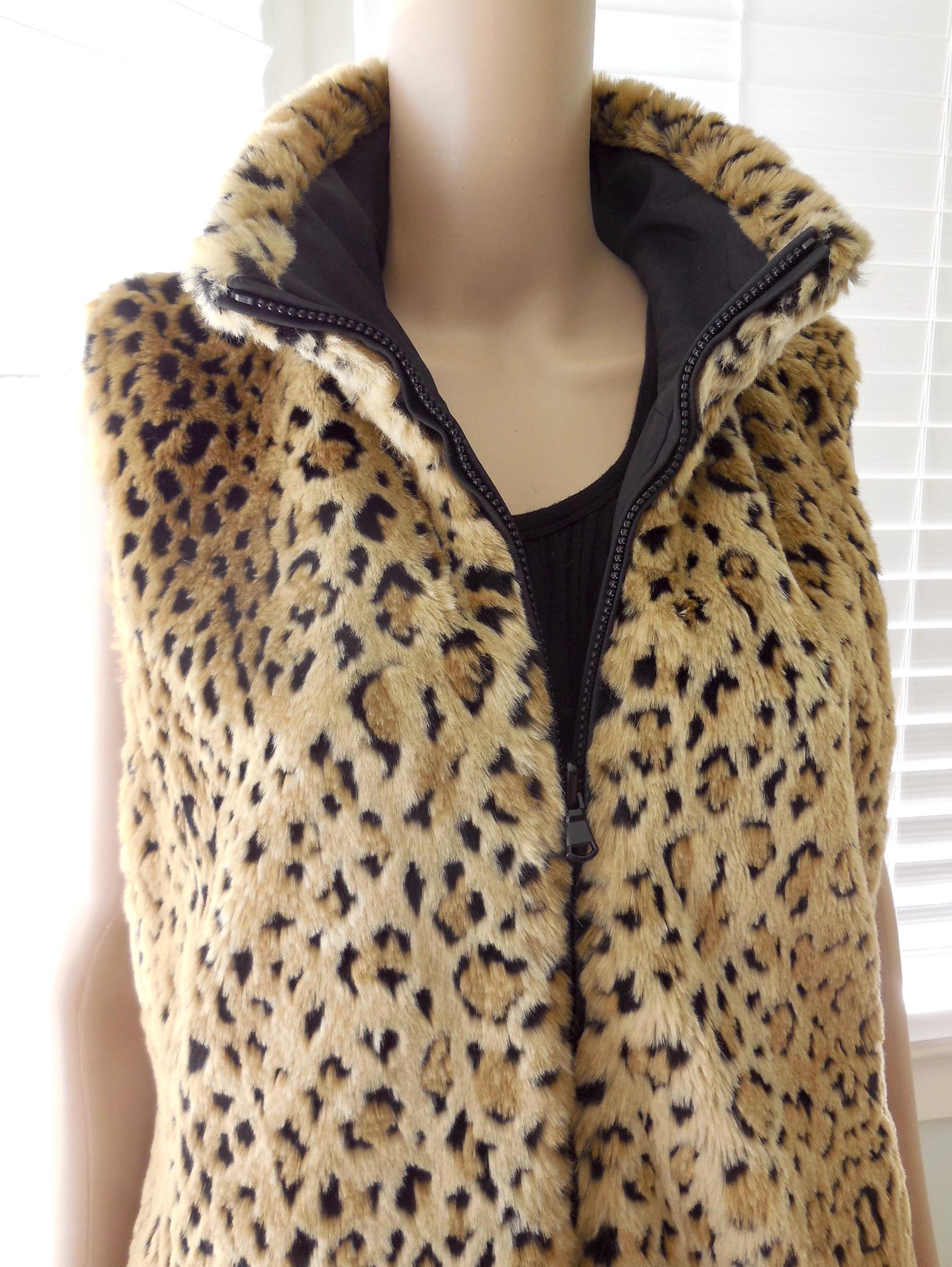 Y2k Faux LEOPARD Fur Vest KRISTEN BLAKE Reversible Vest Plush