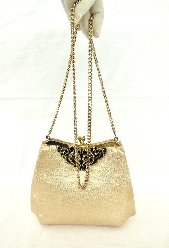 GOLD Lame PURSE Vintage Gold Shoulder Purse Metal… - image 1