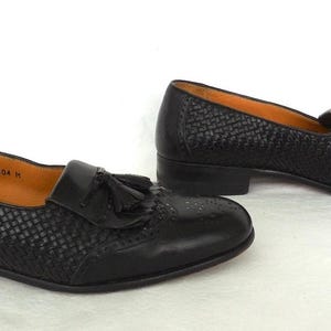 MEZLAN WOVEN Leather Loafers Black Leather Loafers Kiltie and Tassel Loafer Men's Dress Shoes Preppy Slip On Shoes Size 7.5 Made In Spain image 6