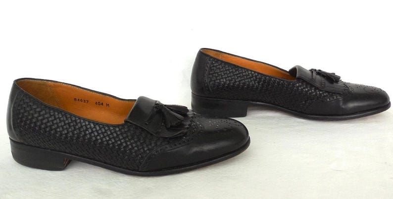 MEZLAN WOVEN Leather Loafers Black Leather Loafers Kiltie and Tassel Loafer Men's Dress Shoes Preppy Slip On Shoes Size 7.5 Made In Spain image 6