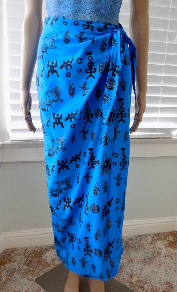 70s HAWAIIAN SARONG Skirt Tribal Print Skirt Long 