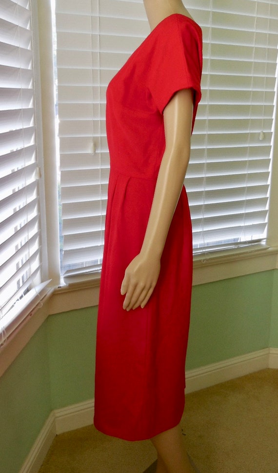 50s Red WOOL Dress Elegant Soft Red Wool Dress Sc… - image 3