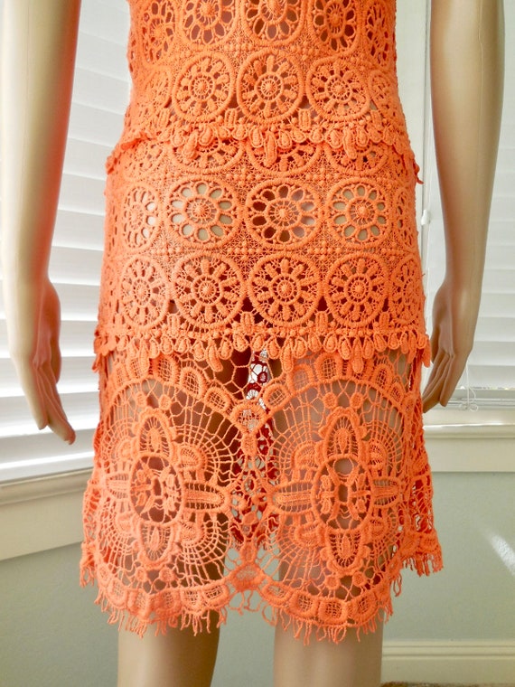 ORANGE Crochet DRESS See Through Crochet Dress Sl… - image 8
