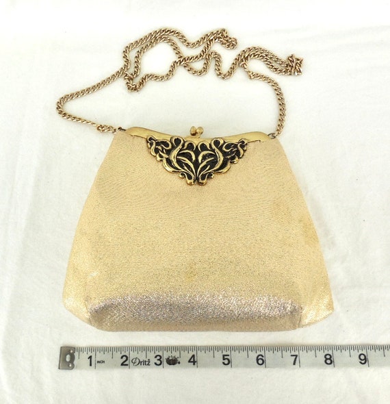 GOLD Lame PURSE Vintage Gold Shoulder Purse Metal… - image 9