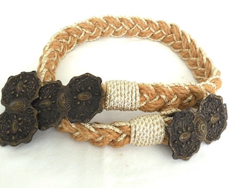 Vintage Wide 40in Gold Leather Belt Weathered Cowhide  display picture 2