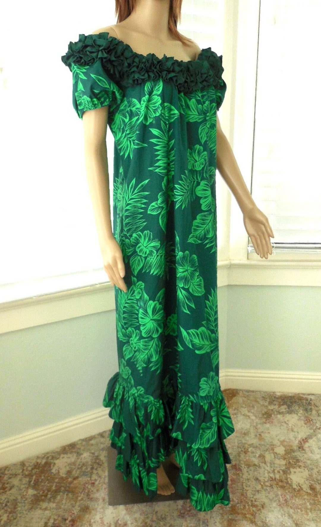 Ruffled HAWAIIAN Muumuu off the Shoulder Hawaiian Dress Tier Ruffle ...