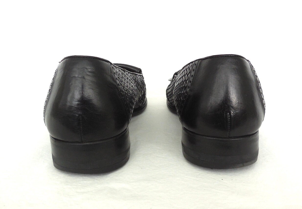 WOVEN Leather Loafers MEZLAN Black Leather Loafers Kiltie 