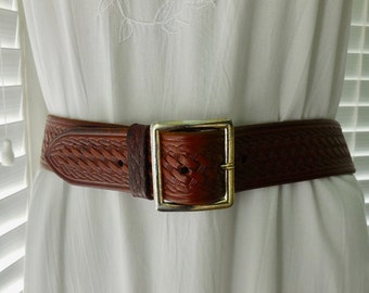 Men's LEATHER HOLSTER Belt Stamped Basketweave Belt Oxblood Leather Bridle Leather Belt Trucker Belt Western Belt Unworn Plus Size 50