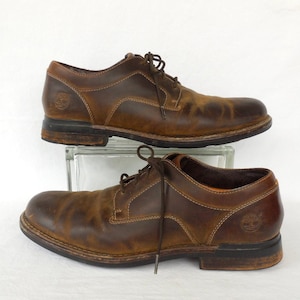 LEATHER Shoes TIMBERLAND Mens Brown Leather Oxfords All Weather Leahter Shoes Walking Shoes Lace Ups Plain Toe Leather Derby&#39;s Size 14 M