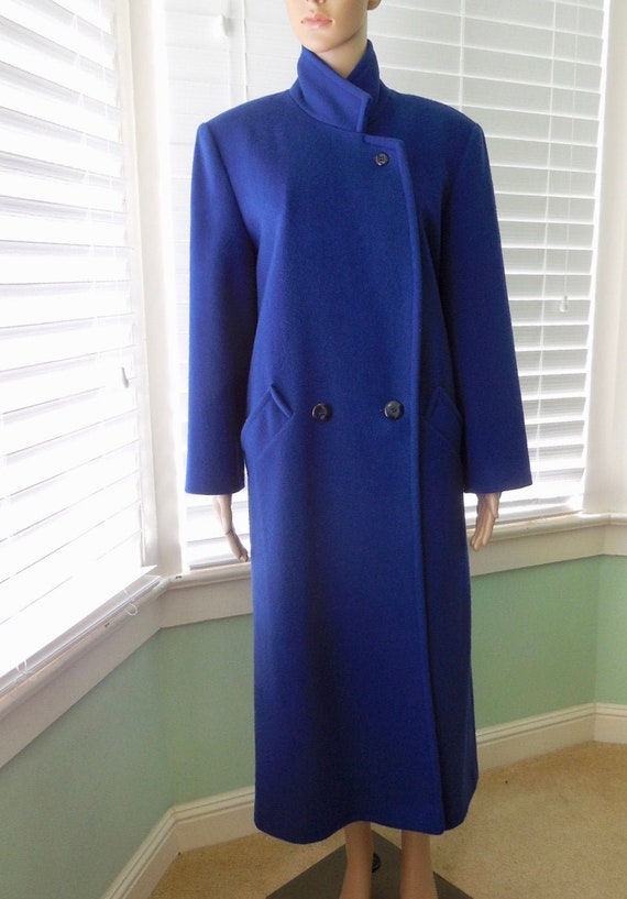 BLUE WOOL Coat Womens Long Wool Coat 70s Wool Maxi