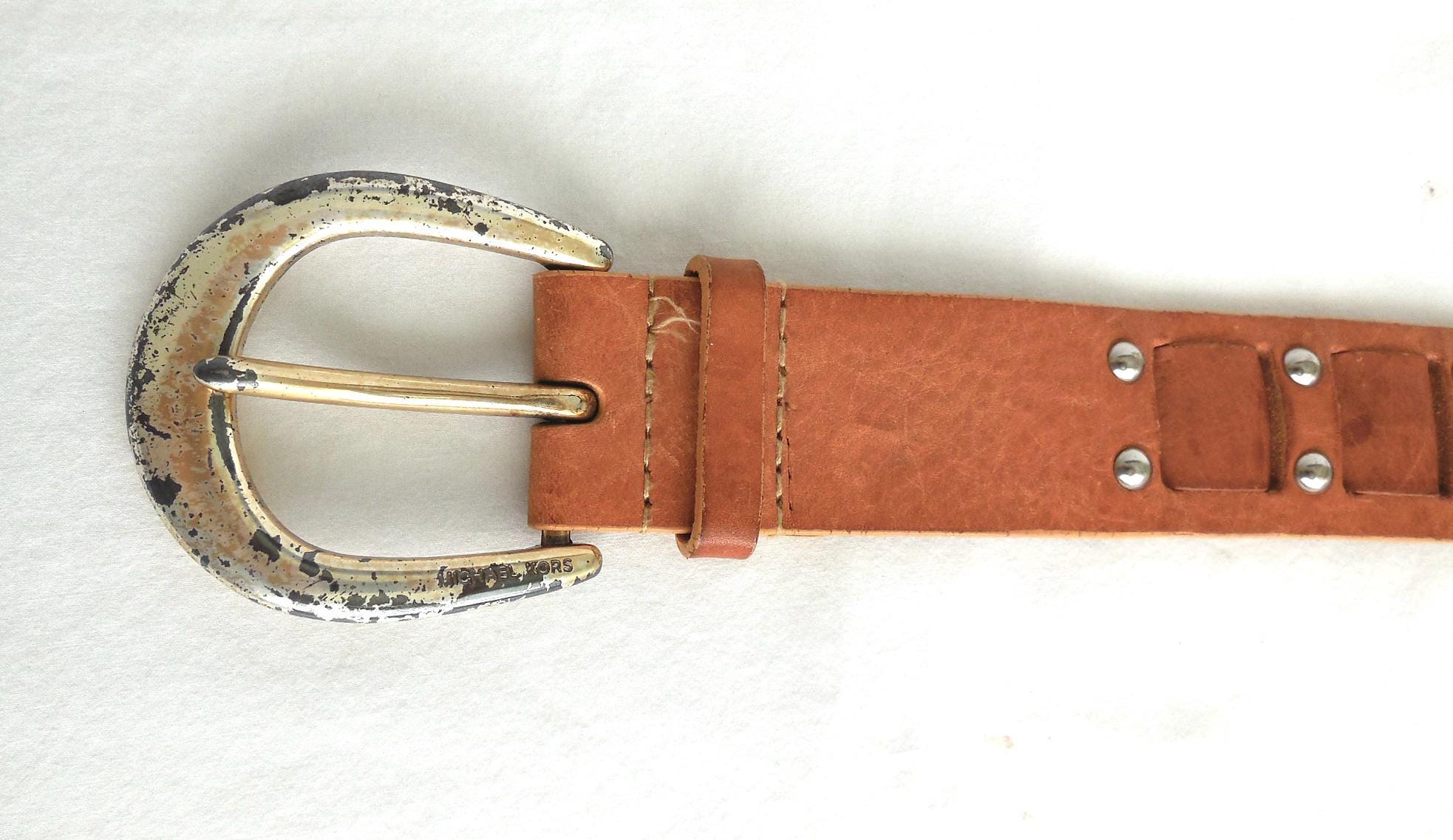 Michael Kors Big Buckle Tan Embroidered Wide Leather Waist Belt Boho Western L Southwestern Embroidery Top Grain Leather Belt - Western Express main image 3