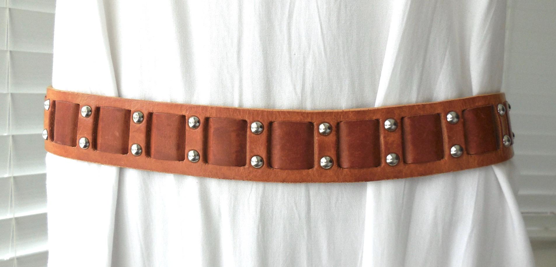 Michael Kors Big Buckle Tan Embroidered Wide Leather Waist Belt Boho Western L Southwestern Embroidery Top Grain Leather Belt - Western Express main image 4