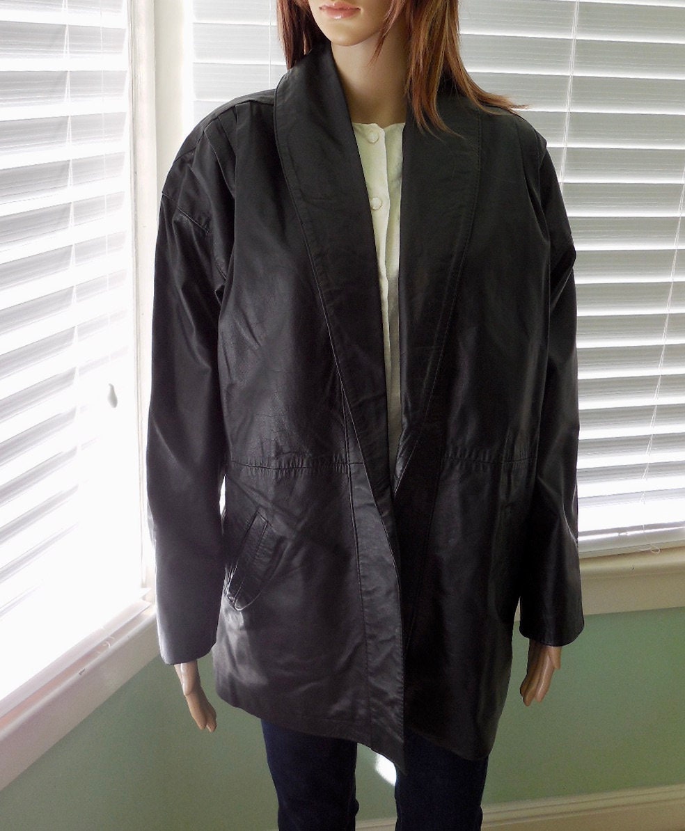 80s Black LEATHER Jacket Womens BETTINA RIRRI Open Front - Etsy