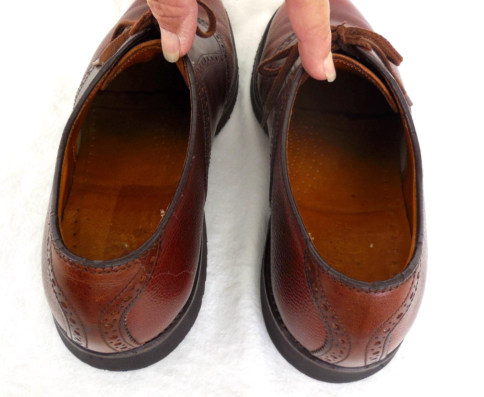 LL Bean Mens Brown Leather Saddle Shoes Brogue Oxfords Vibram Sole 8.5 LL Bean Mens 11.5 Medium Vtg Brown Saddle Oxfords Vibram  main image 4