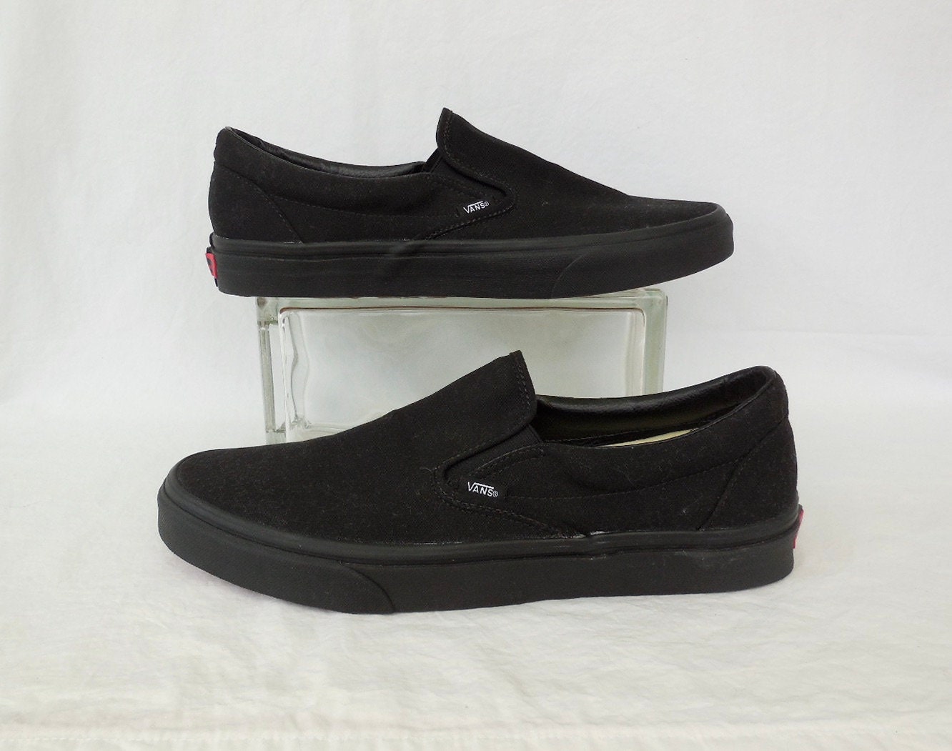 planter monster Academie VANS OFF the Wall Black Canvas Vans Black Loafers Mens Slip - Etsy