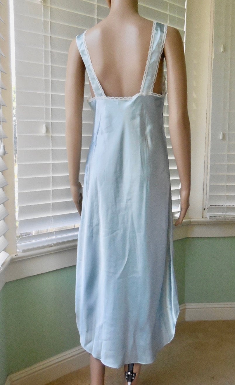 Vintage Intime Sheer Nightgown Blue Chiffon Lace Detail and Ribbon Bows  Negligee, S/M, Big Sweeping Hem, Elegant, in Time, 1971 Sexy -  Israel