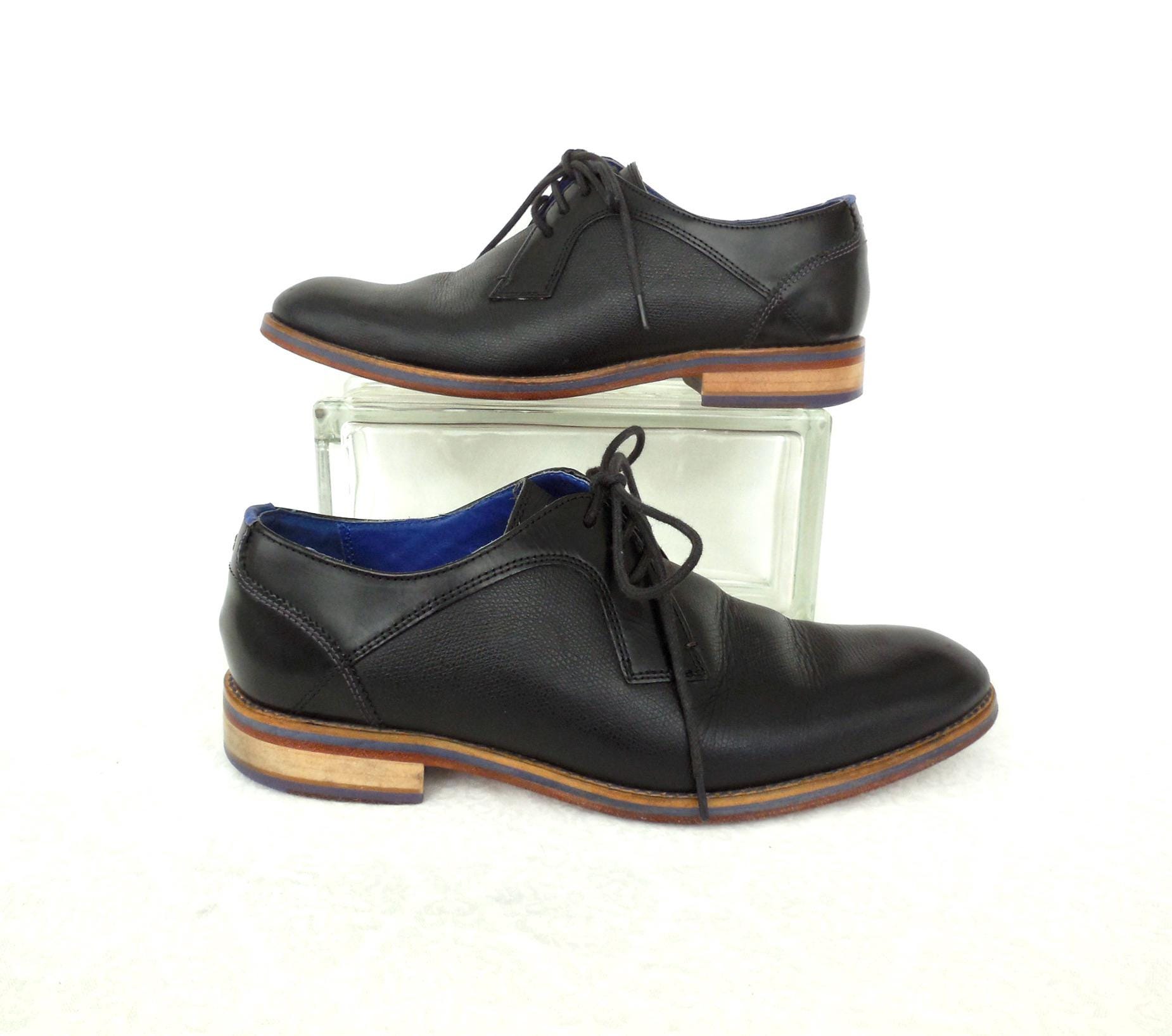 Black Leather Shoes TED BAKER London Pebbled Calfskin Leather Oxfords Men's  Dress Shoes Plain Toe Derby's Spectator Shoes Size 9.5 - Etsy Israel