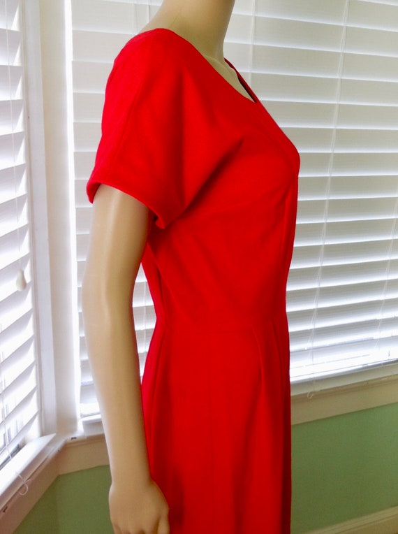 50s Red WOOL Dress Elegant Soft Red Wool Dress Sc… - image 7