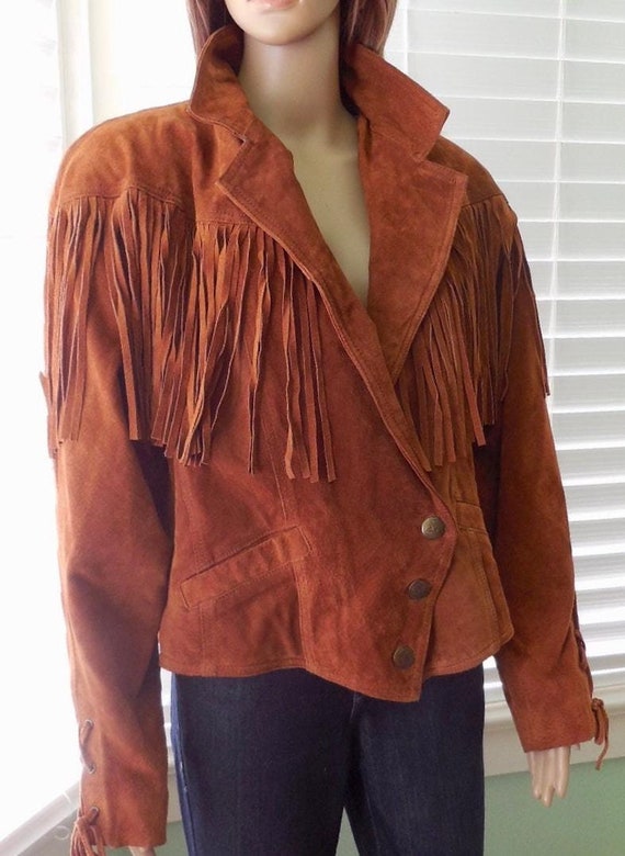 80s SUEDE FRINGE Jacket WILSONS Vintage Suede Jacket Cropped