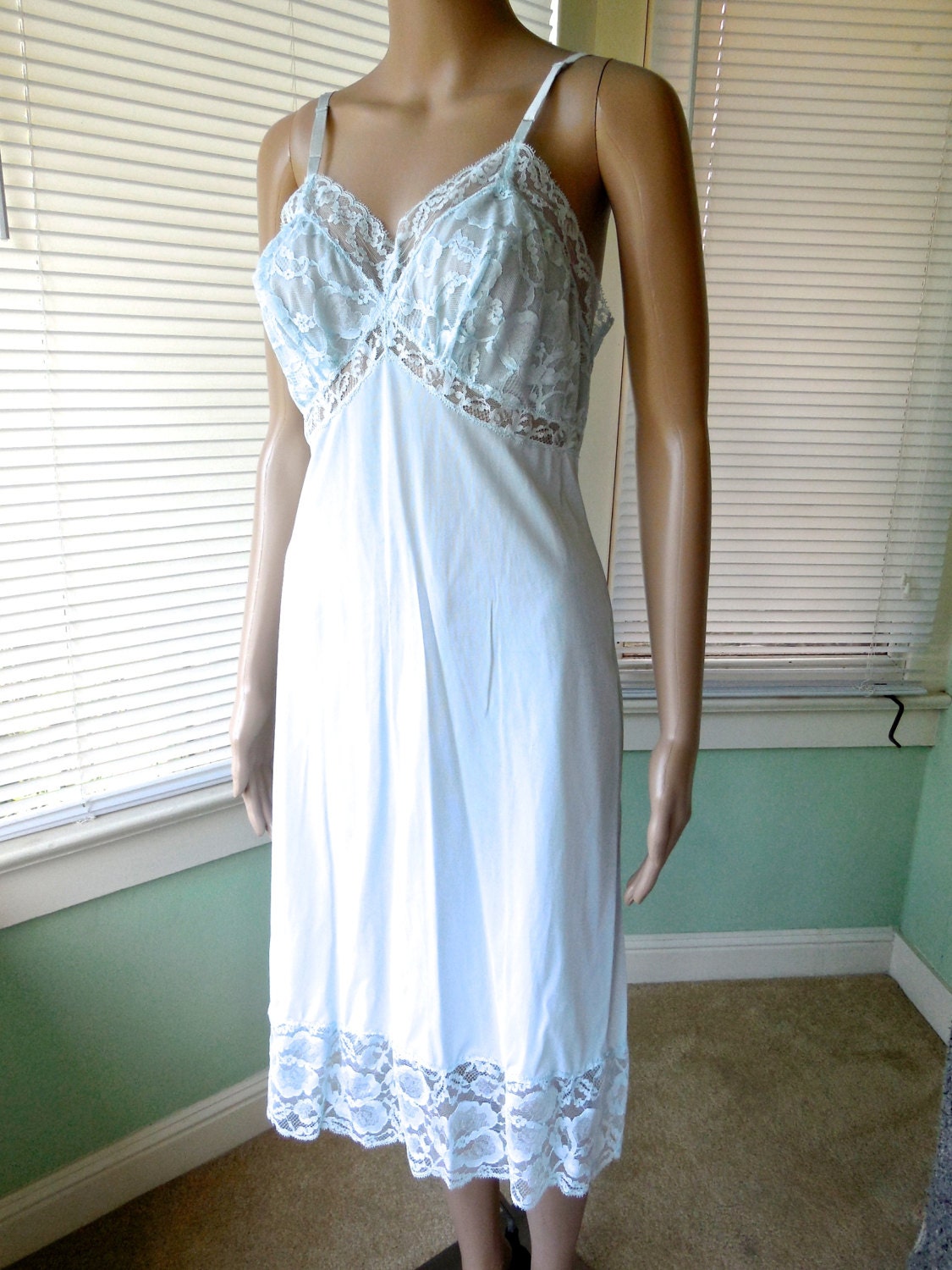 Vintage SLIP Dress/Full Slip/Light Blue Dress Slip/Blue Lace Etsy