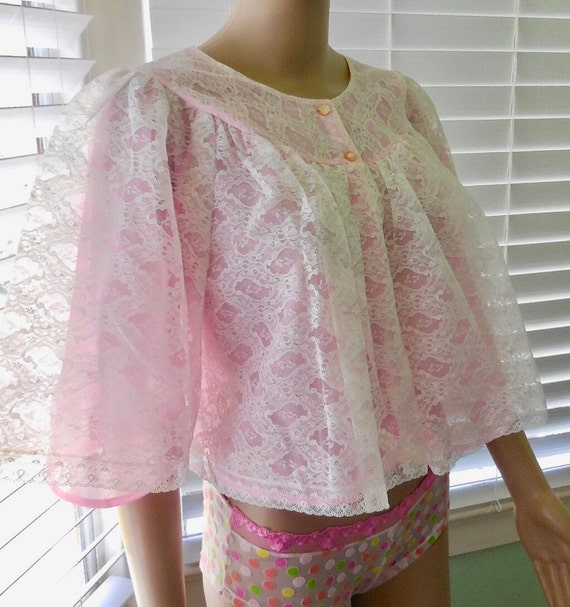 60s BED JACKET NANETTE Fluffy Lace Bed Jacket Dou… - image 2