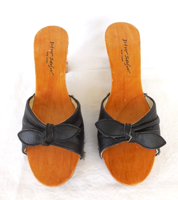 CARVED Wood Clogs BETSEY JOHNSON Hand Painted Wood He… - Gem