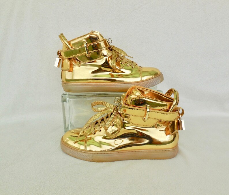 high top gold sneakers