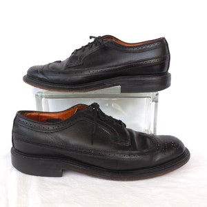 60s Leather WINGTIP Brogue STUART HOLMES Black Leather Oxfords Vintage Wingtips Dress Shoes Lace Up Wingtip Brogue Rockabilly Mens Size 9.5