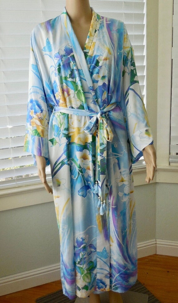 FLORAL House Robe NATORI Floral Kimono Robe Blue F