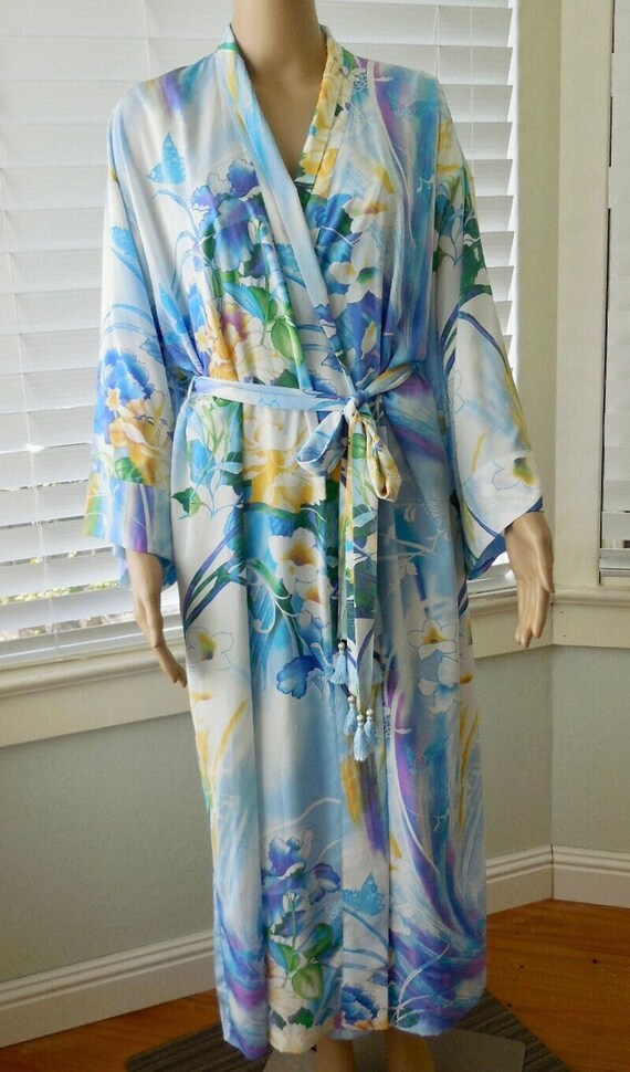 FLORAL House Robe NATORI Floral Kimono Robe Blue F