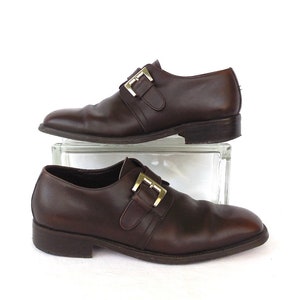 MONK STRAP Shoes MARAOLO Brown Leather Monk Shoes Beatnik Style Shoes Italian Leather Shoes Plain Toe Preppy Shoes Size 9 Made In Italy